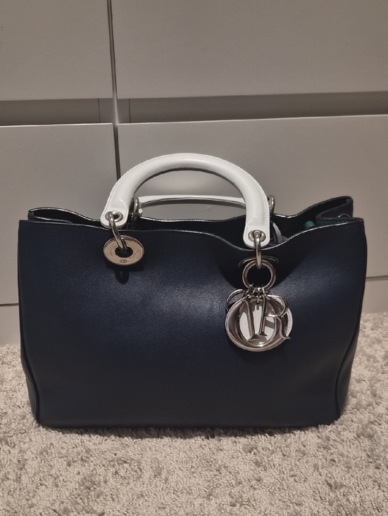 Dior Handbags - Dior Navy Diorissiomo with Whitish Bluish Handle and Silver Hardware